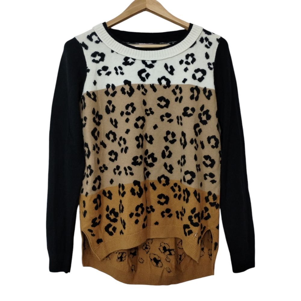 Juicy Couture‎ Women's Animal Print Colorblock Hi-Lo Hem Pullover Sweater Size M